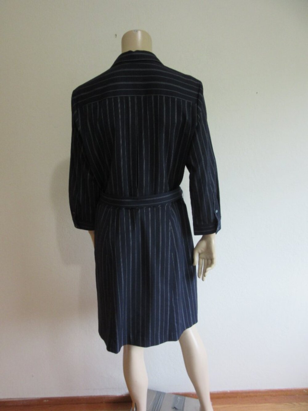 BANANA REPUBLIC Blue Stripe 14 Long Sleeve Button Belted Business Dress - Picture 2 of 4